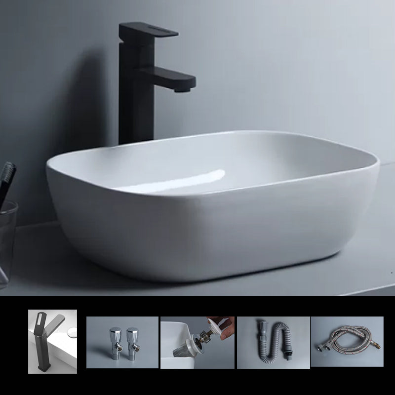 Traditional Vessel Bathroom Sink Porcelain with Faucet Basin Sink 18"L x 12.7"W x 5.4"H Square Faucet Sink with Faucet Clearhalo 'Bathroom Remodel & Bathroom Fixtures' 'Bathroom Sinks & Faucet Components' 'Bathroom Sinks' 'bathroom_sink' 'Home Improvement' 'home_improvement' 'home_improvement_bathroom_sink' 7034042