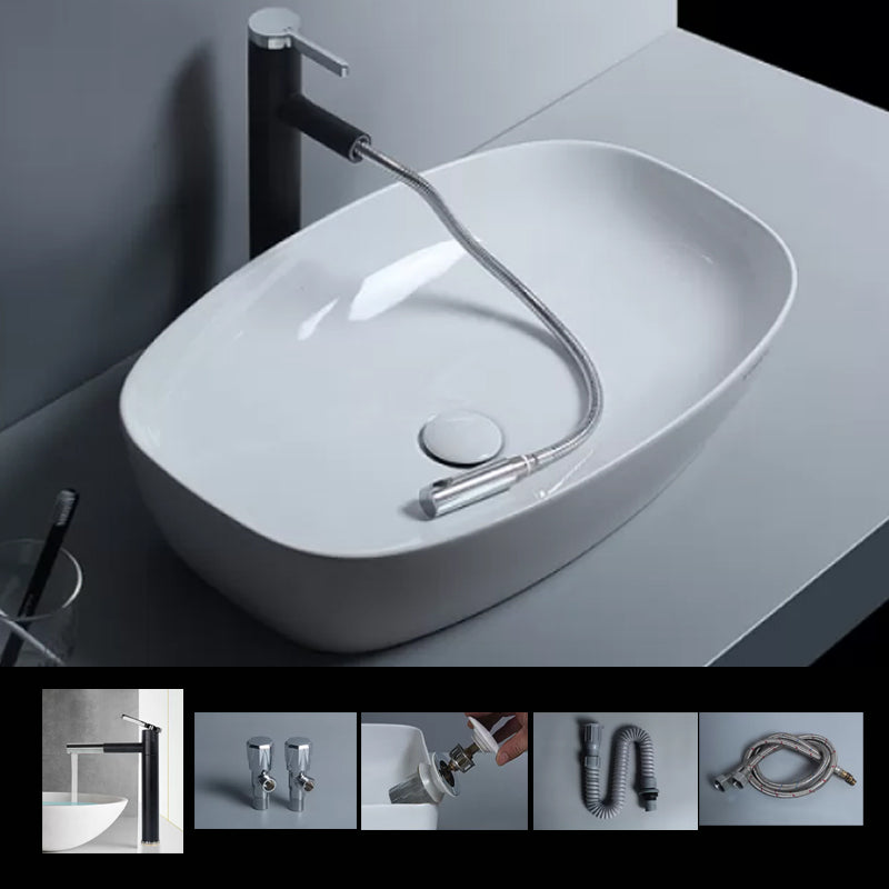 Traditional Vessel Bathroom Sink Porcelain with Faucet Basin Sink 23.8"L x 15.4"W x 5.7"H Pulling Sink with Faucet Clearhalo 'Bathroom Remodel & Bathroom Fixtures' 'Bathroom Sinks & Faucet Components' 'Bathroom Sinks' 'bathroom_sink' 'Home Improvement' 'home_improvement' 'home_improvement_bathroom_sink' 7034043