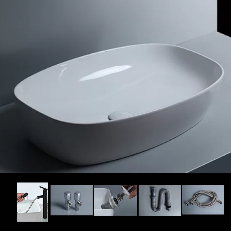 Traditional Vessel Bathroom Sink Porcelain with Faucet Basin Sink 23.8"L x 15.4"W x 5.7"H Pulling and Upper Spray Sink with Faucet Clearhalo 'Bathroom Remodel & Bathroom Fixtures' 'Bathroom Sinks & Faucet Components' 'Bathroom Sinks' 'bathroom_sink' 'Home Improvement' 'home_improvement' 'home_improvement_bathroom_sink' 7034044