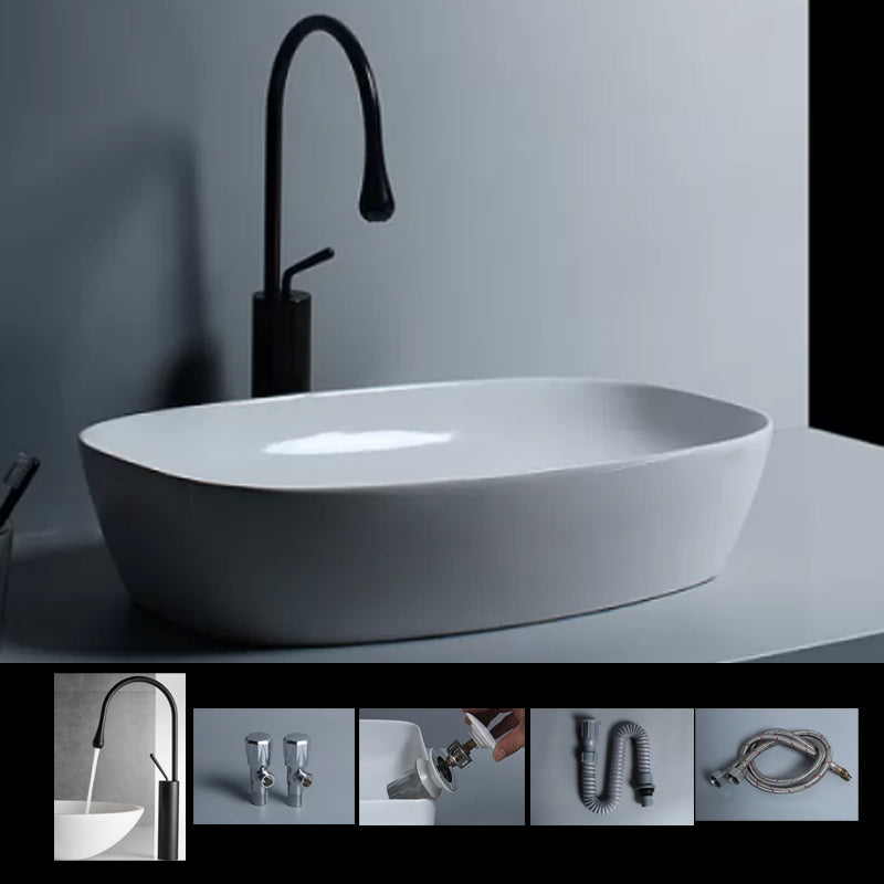 Traditional Vessel Bathroom Sink Porcelain with Faucet Basin Sink 23.8"L x 15.4"W x 5.7"H Gooseneck Sink with Faucet Clearhalo 'Bathroom Remodel & Bathroom Fixtures' 'Bathroom Sinks & Faucet Components' 'Bathroom Sinks' 'bathroom_sink' 'Home Improvement' 'home_improvement' 'home_improvement_bathroom_sink' 7034045