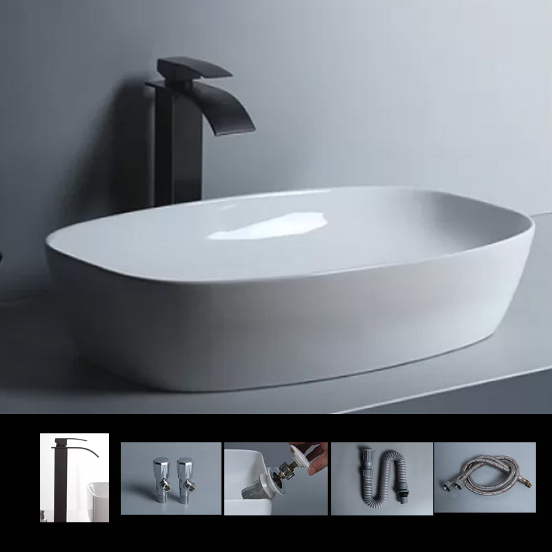 Traditional Vessel Bathroom Sink Porcelain with Faucet Basin Sink 23.8"L x 15.4"W x 5.7"H Waterfall Comes Out Sink with Faucet Clearhalo 'Bathroom Remodel & Bathroom Fixtures' 'Bathroom Sinks & Faucet Components' 'Bathroom Sinks' 'bathroom_sink' 'Home Improvement' 'home_improvement' 'home_improvement_bathroom_sink' 7034046