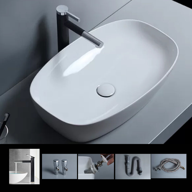 Traditional Vessel Bathroom Sink Porcelain with Faucet Basin Sink 23.8"L x 15.4"W x 5.7"H Swivel Faucet Sink with Faucet Clearhalo 'Bathroom Remodel & Bathroom Fixtures' 'Bathroom Sinks & Faucet Components' 'Bathroom Sinks' 'bathroom_sink' 'Home Improvement' 'home_improvement' 'home_improvement_bathroom_sink' 7034047