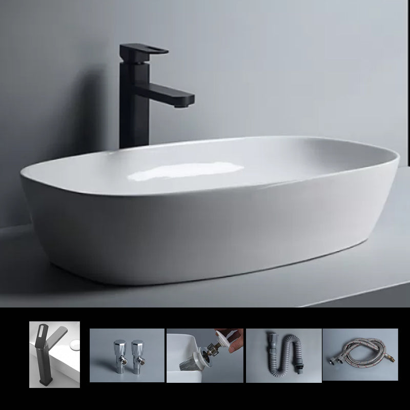 Traditional Vessel Bathroom Sink Porcelain with Faucet Basin Sink 23.8"L x 15.4"W x 5.7"H Square Faucet Sink with Faucet Clearhalo 'Bathroom Remodel & Bathroom Fixtures' 'Bathroom Sinks & Faucet Components' 'Bathroom Sinks' 'bathroom_sink' 'Home Improvement' 'home_improvement' 'home_improvement_bathroom_sink' 7034048