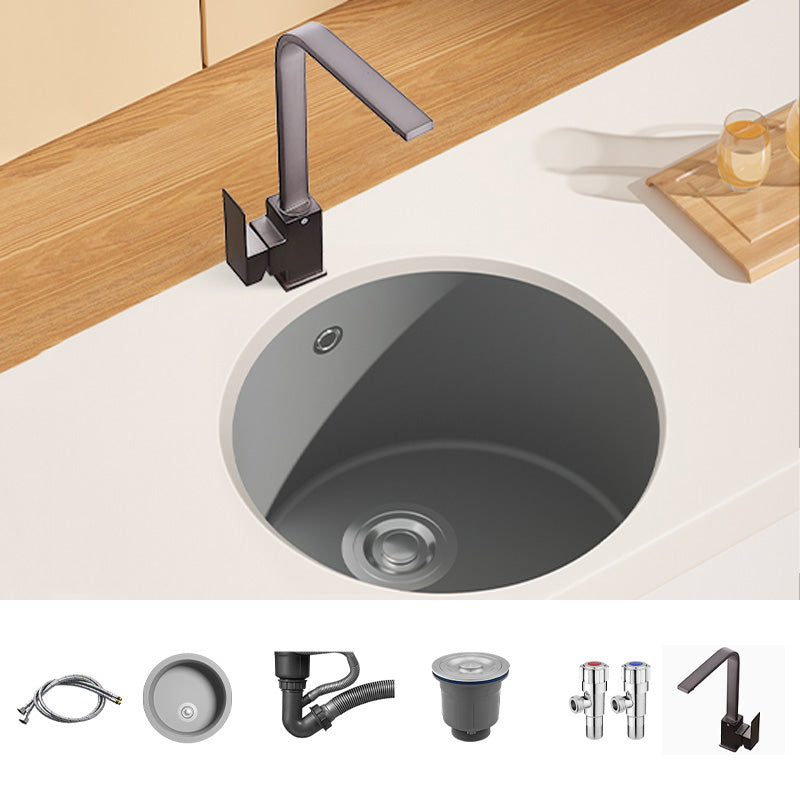 Quartz Kitchen Sink Round Single Bowl Kitchen Sink with Drain Assembly Sink with Faucet Seven Character Faucet Clearhalo 'Home Improvement' 'home_improvement' 'home_improvement_kitchen_sinks' 'Kitchen Remodel & Kitchen Fixtures' 'Kitchen Sinks & Faucet Components' 'Kitchen Sinks' 'kitchen_sinks' 7034073