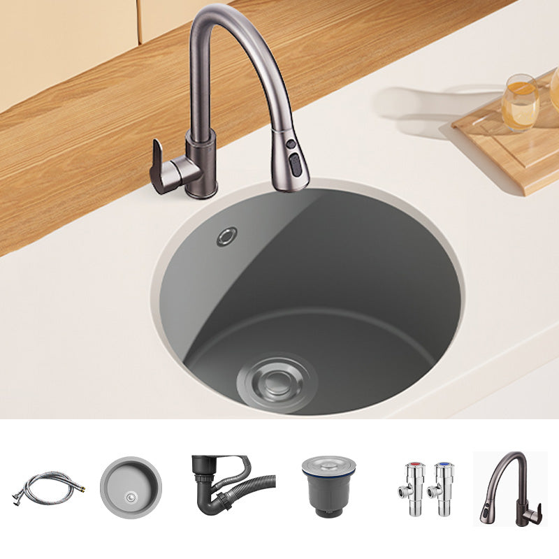 Quartz Kitchen Sink Round Single Bowl Kitchen Sink with Drain Assembly Sink with Faucet Stainless Steel Pull Out Faucet Clearhalo 'Home Improvement' 'home_improvement' 'home_improvement_kitchen_sinks' 'Kitchen Remodel & Kitchen Fixtures' 'Kitchen Sinks & Faucet Components' 'Kitchen Sinks' 'kitchen_sinks' 7034075