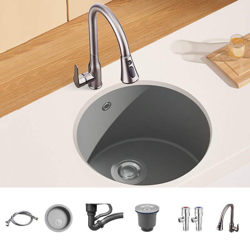 Quartz Kitchen Sink Round Single Bowl Kitchen Sink with Drain Assembly Sink with Faucet Refined Copper Pull Out Faucet Clearhalo 'Home Improvement' 'home_improvement' 'home_improvement_kitchen_sinks' 'Kitchen Remodel & Kitchen Fixtures' 'Kitchen Sinks & Faucet Components' 'Kitchen Sinks' 'kitchen_sinks' 7034077