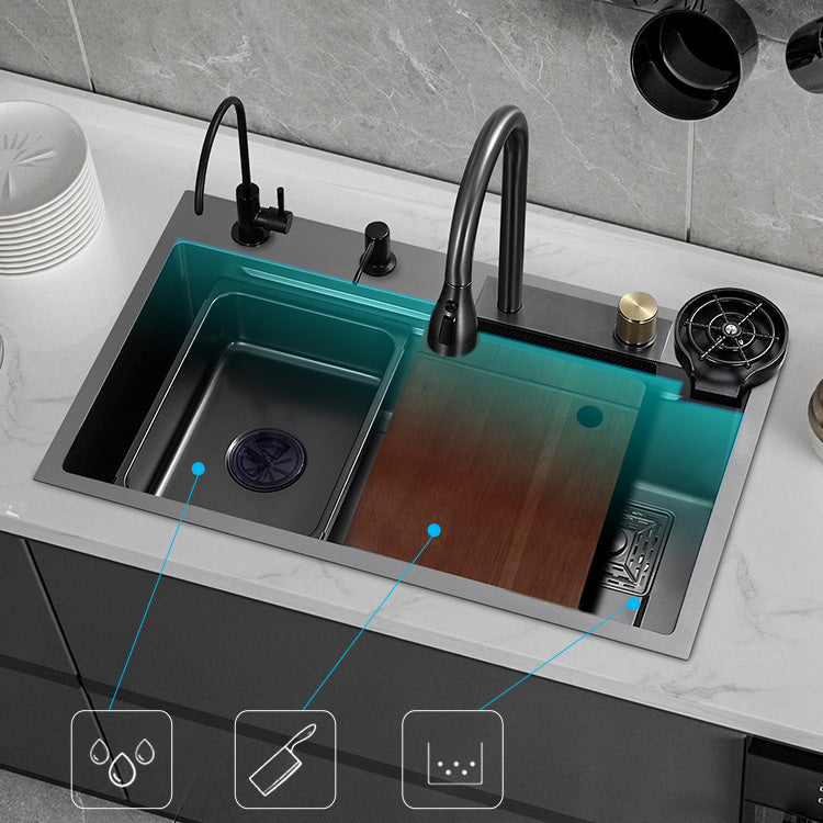 Black Kitchen Sink Single Bowl Cutting Board Top Mount Stainless Steel Kitchen Sink Clearhalo 'Home Improvement' 'home_improvement' 'home_improvement_kitchen_sinks' 'Kitchen Remodel & Kitchen Fixtures' 'Kitchen Sinks & Faucet Components' 'Kitchen Sinks' 'kitchen_sinks' 7034103