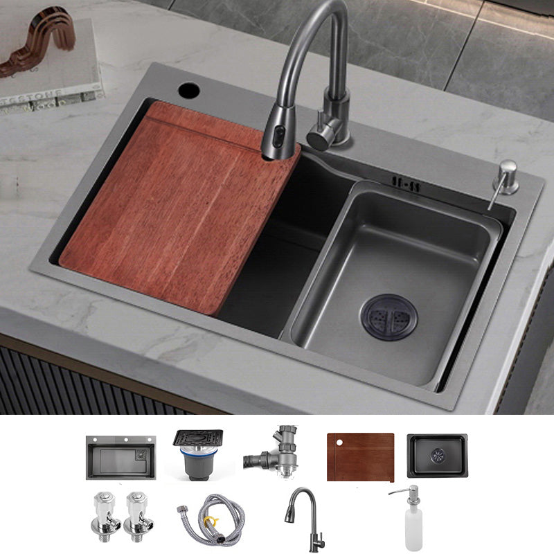 Black Kitchen Sink Single Bowl Cutting Board Top Mount Stainless Steel Kitchen Sink 31"L x 18"W x 8"H Sink with Faucet Pull Out Faucet Clearhalo 'Home Improvement' 'home_improvement' 'home_improvement_kitchen_sinks' 'Kitchen Remodel & Kitchen Fixtures' 'Kitchen Sinks & Faucet Components' 'Kitchen Sinks' 'kitchen_sinks' 7034106