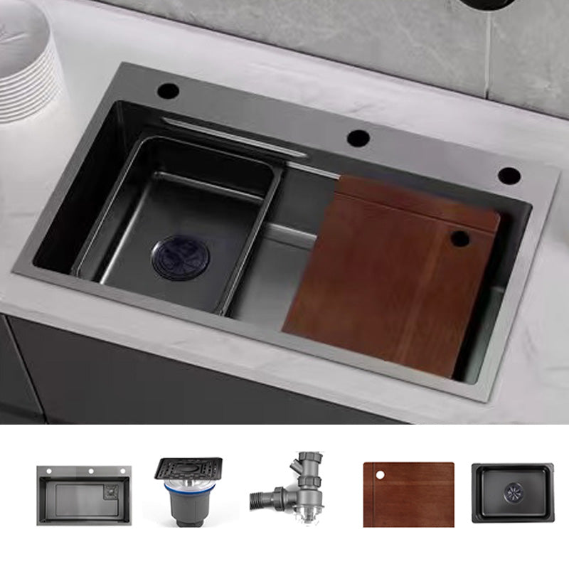 Black Kitchen Sink Single Bowl Cutting Board Top Mount Stainless Steel Kitchen Sink Sink Only None Clearhalo 'Home Improvement' 'home_improvement' 'home_improvement_kitchen_sinks' 'Kitchen Remodel & Kitchen Fixtures' 'Kitchen Sinks & Faucet Components' 'Kitchen Sinks' 'kitchen_sinks' 7034108