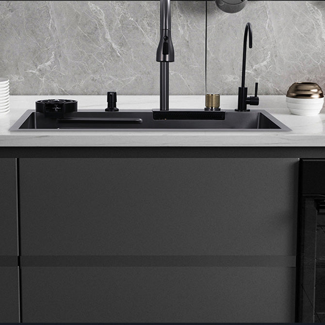 Black Kitchen Sink Single Bowl Cutting Board Top Mount Stainless Steel Kitchen Sink Clearhalo 'Home Improvement' 'home_improvement' 'home_improvement_kitchen_sinks' 'Kitchen Remodel & Kitchen Fixtures' 'Kitchen Sinks & Faucet Components' 'Kitchen Sinks' 'kitchen_sinks' 7034111