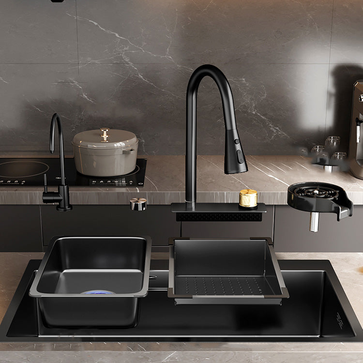 Single Bowl Kitchen Sink Black Stainless Steel Top Mount 3 Holes Sink with Strainer Clearhalo 'Home Improvement' 'home_improvement' 'home_improvement_kitchen_sinks' 'Kitchen Remodel & Kitchen Fixtures' 'Kitchen Sinks & Faucet Components' 'Kitchen Sinks' 'kitchen_sinks' 7034125
