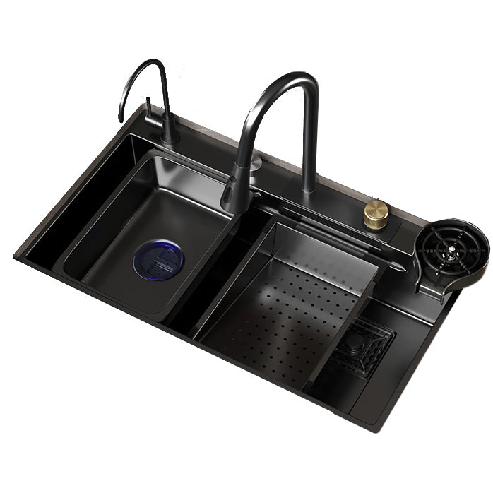 Single Bowl Kitchen Sink Black Stainless Steel Top Mount 3 Holes Sink with Strainer Clearhalo 'Home Improvement' 'home_improvement' 'home_improvement_kitchen_sinks' 'Kitchen Remodel & Kitchen Fixtures' 'Kitchen Sinks & Faucet Components' 'Kitchen Sinks' 'kitchen_sinks' 7034129
