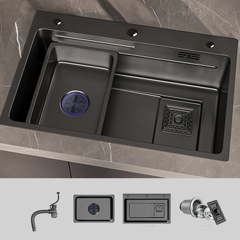 Single Bowl Kitchen Sink Black Stainless Steel Top Mount 3 Holes Sink with Strainer 24"L x 18"W x 8"H Sink Only None Clearhalo 'Home Improvement' 'home_improvement' 'home_improvement_kitchen_sinks' 'Kitchen Remodel & Kitchen Fixtures' 'Kitchen Sinks & Faucet Components' 'Kitchen Sinks' 'kitchen_sinks' 7034133