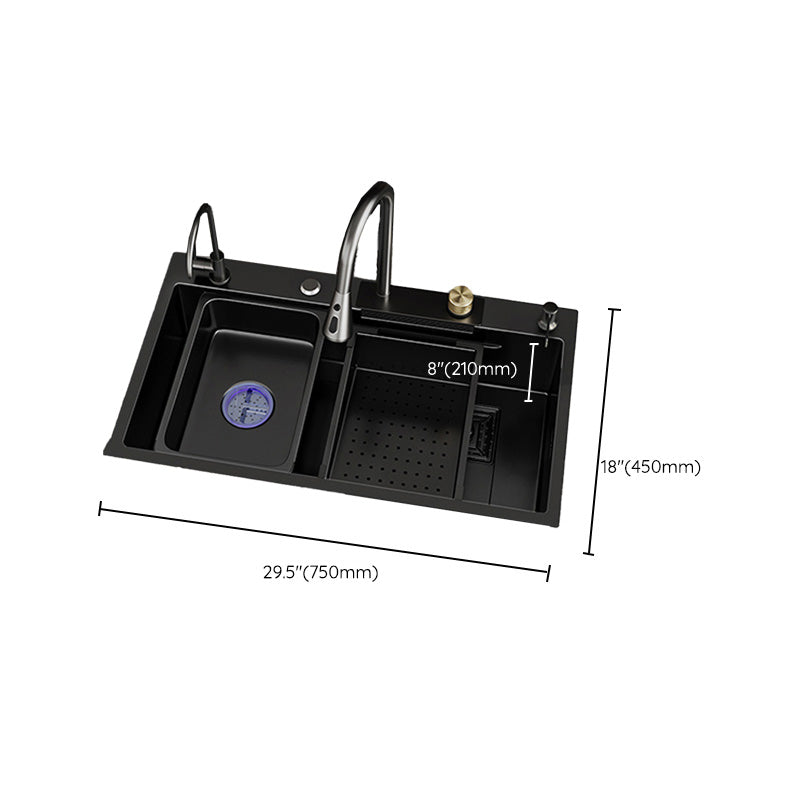 Single Bowl Kitchen Sink Black Stainless Steel Top Mount 3 Holes Sink with Strainer Clearhalo 'Home Improvement' 'home_improvement' 'home_improvement_kitchen_sinks' 'Kitchen Remodel & Kitchen Fixtures' 'Kitchen Sinks & Faucet Components' 'Kitchen Sinks' 'kitchen_sinks' 7034138