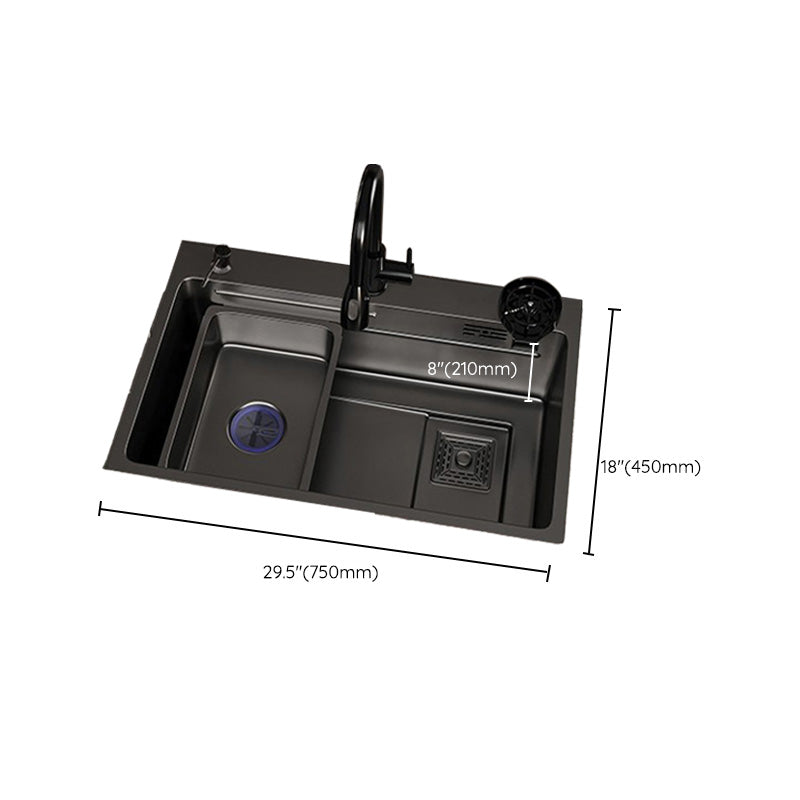 Single Bowl Kitchen Sink Black Stainless Steel Top Mount 3 Holes Sink with Strainer Clearhalo 'Home Improvement' 'home_improvement' 'home_improvement_kitchen_sinks' 'Kitchen Remodel & Kitchen Fixtures' 'Kitchen Sinks & Faucet Components' 'Kitchen Sinks' 'kitchen_sinks' 7034146