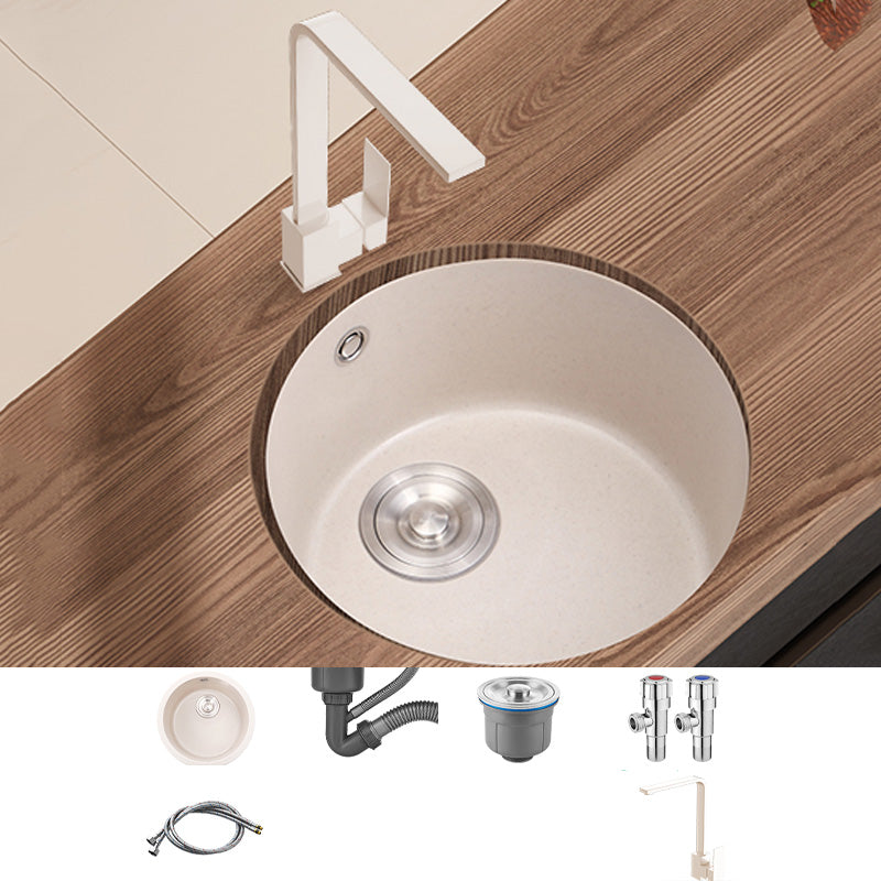 Round Kitchen Sink Quartz Single Bowl Kitchen Sink with Drain Assembly Sink with Faucet Seven Character Faucet Clearhalo 'Home Improvement' 'home_improvement' 'home_improvement_kitchen_sinks' 'Kitchen Remodel & Kitchen Fixtures' 'Kitchen Sinks & Faucet Components' 'Kitchen Sinks' 'kitchen_sinks' 7034194