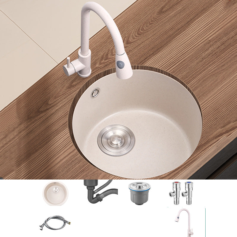 Round Kitchen Sink Quartz Single Bowl Kitchen Sink with Drain Assembly Sink with Faucet Pull Out Faucet Clearhalo 'Home Improvement' 'home_improvement' 'home_improvement_kitchen_sinks' 'Kitchen Remodel & Kitchen Fixtures' 'Kitchen Sinks & Faucet Components' 'Kitchen Sinks' 'kitchen_sinks' 7034196