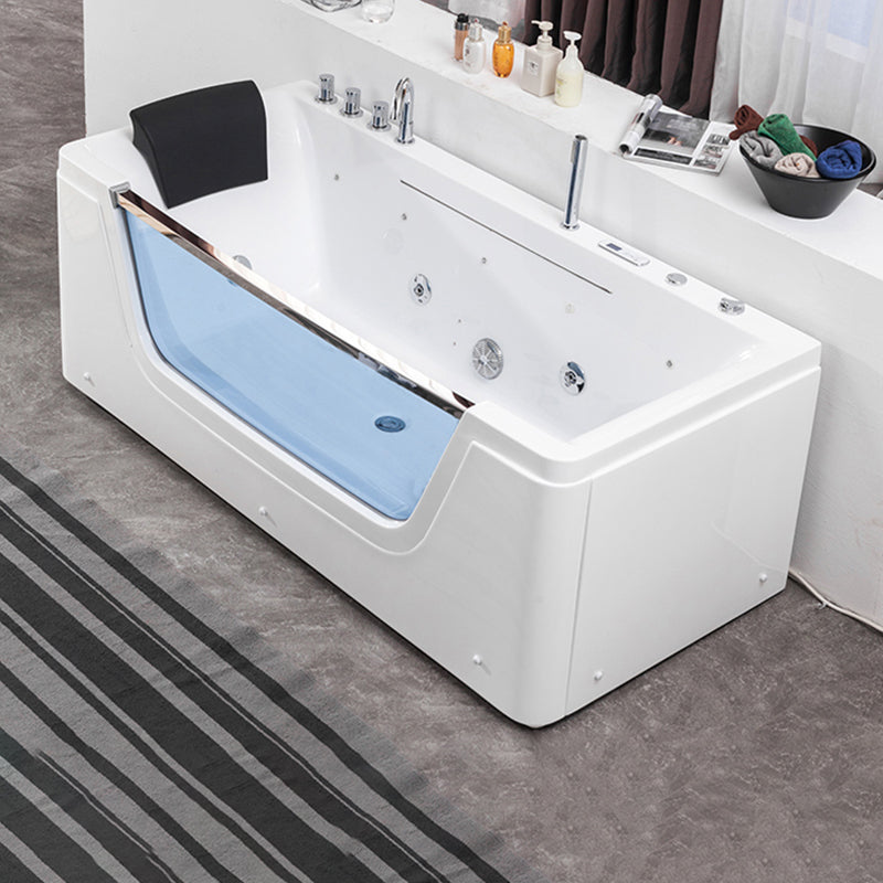 Stand Alone White Bathtub Acrylic Rectangular Modern Center Bath Message & Chromotherapy Tub with Silver 5-Piece Set Clearhalo 'Bathroom Remodel & Bathroom Fixtures' 'Bathtubs' 'Home Improvement' 'home_improvement' 'home_improvement_bathtubs' 'Showers & Bathtubs' 7034326