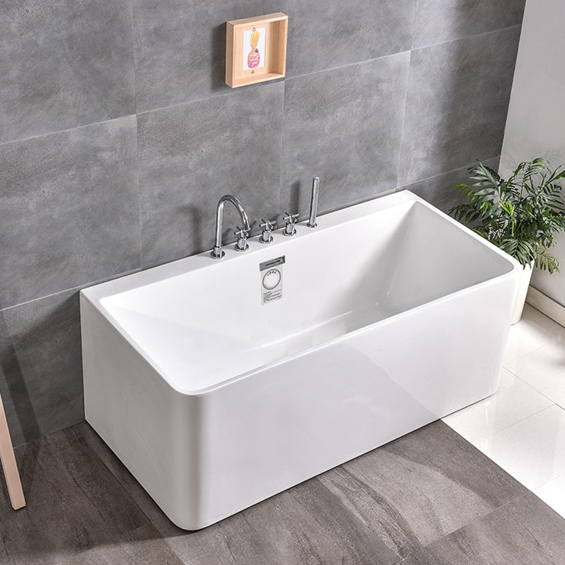 Rectangular Bathtub Acrylic Soaking Bath in White , 22.83-inch Tall Tub with Silver 5-Piece Set Clearhalo 'Bathroom Remodel & Bathroom Fixtures' 'Bathtubs' 'Home Improvement' 'home_improvement' 'home_improvement_bathtubs' 'Showers & Bathtubs' 7034394