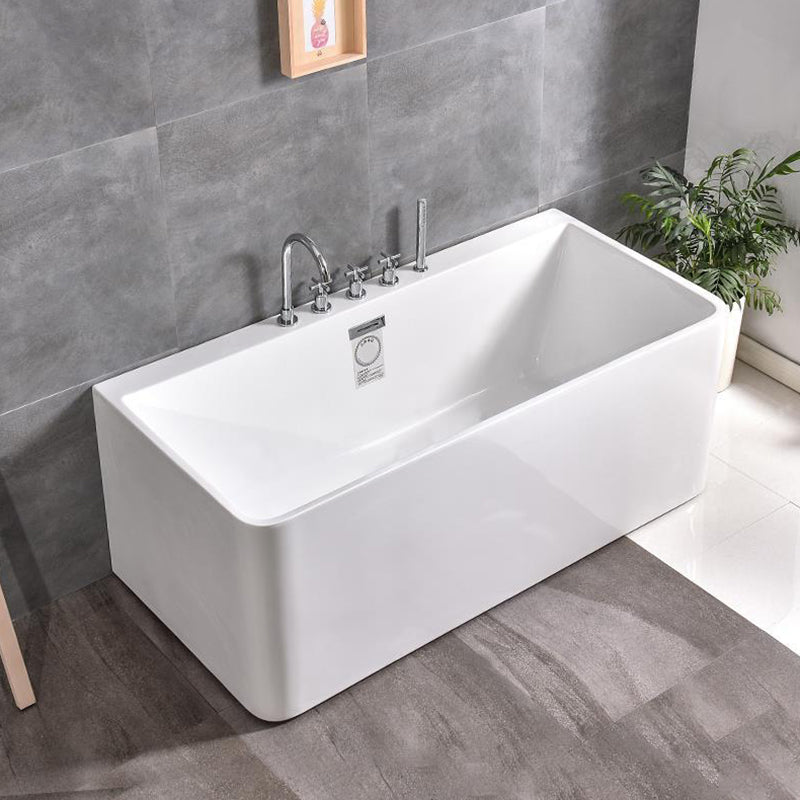 Rectangular Bathtub Acrylic Soaking Bath in White , 22.83-inch Tall 67"L x 30"W x 23"H Tub with Silver 5-Piece Set Clearhalo 'Bathroom Remodel & Bathroom Fixtures' 'Bathtubs' 'Home Improvement' 'home_improvement' 'home_improvement_bathtubs' 'Showers & Bathtubs' 7034396