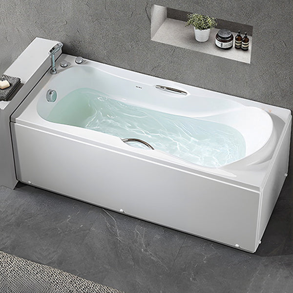 Acrylic Bath Soaking Back to Wall Bathtub in White , 29.53-inch Tall Left Tub with Silver 3-Piece Set Clearhalo 'Bathroom Remodel & Bathroom Fixtures' 'Bathtubs' 'Home Improvement' 'home_improvement' 'home_improvement_bathtubs' 'Showers & Bathtubs' 7034414