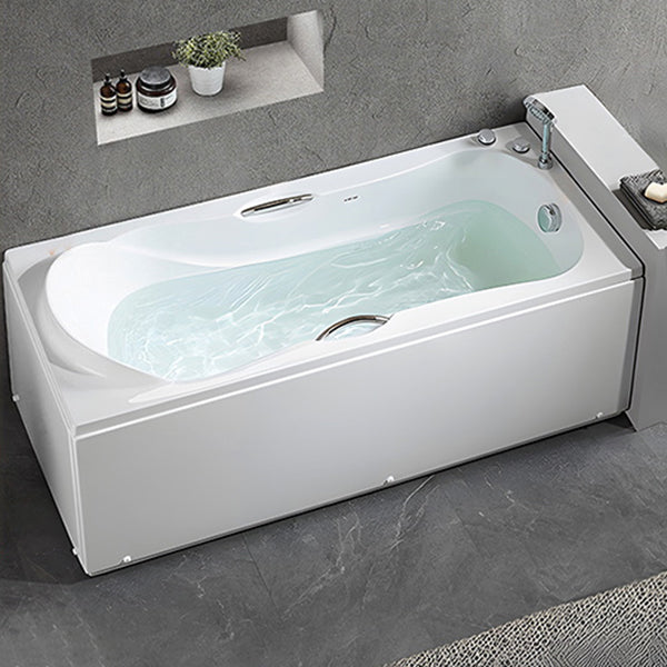 Acrylic Bath Soaking Back to Wall Bathtub in White , 29.53-inch Tall Right Tub with Silver 3-Piece Set Clearhalo 'Bathroom Remodel & Bathroom Fixtures' 'Bathtubs' 'Home Improvement' 'home_improvement' 'home_improvement_bathtubs' 'Showers & Bathtubs' 7034418