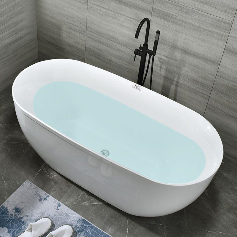Stand Alone Bath White Acrylic Oval Modern Back to Wall Bathtub (Board not Included) Black 55"L x 29"W x 24"H Tub with Freestanding Tub Fillers Clearhalo 'Bathroom Remodel & Bathroom Fixtures' 'Bathtubs' 'Home Improvement' 'home_improvement' 'home_improvement_bathtubs' 'Showers & Bathtubs' 7034438