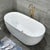 Stand Alone Bath White Acrylic Oval Modern Back to Wall Bathtub (Board not Included) Gold Tub with Freestanding Tub Fillers Clearhalo 'Bathroom Remodel & Bathroom Fixtures' 'Bathtubs' 'Home Improvement' 'home_improvement' 'home_improvement_bathtubs' 'Showers & Bathtubs' 7034442