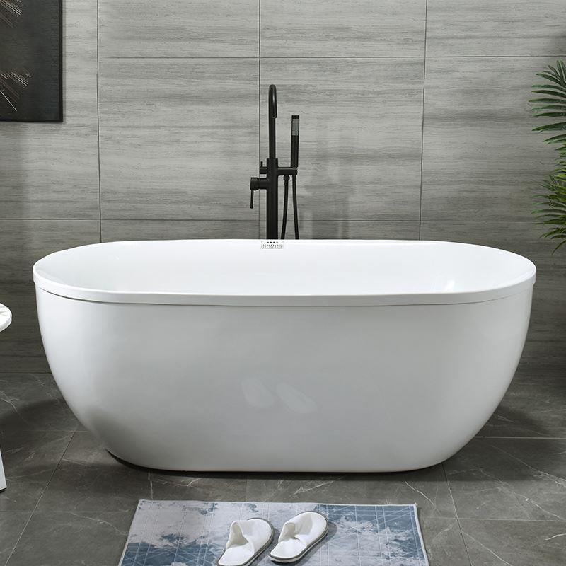 Stand Alone Bath White Acrylic Oval Modern Back to Wall Bathtub (Board not Included) Black 63"L x 29"W x 24"H Tub with Freestanding Tub Fillers Clearhalo 'Bathroom Remodel & Bathroom Fixtures' 'Bathtubs' 'Home Improvement' 'home_improvement' 'home_improvement_bathtubs' 'Showers & Bathtubs' 7034443