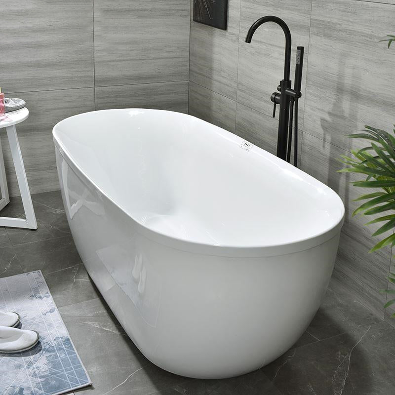 Stand Alone Bath White Acrylic Oval Modern Back to Wall Bathtub (Board not Included) Black 59"L x 29"W x 24"H Tub with Freestanding Tub Fillers Clearhalo 'Bathroom Remodel & Bathroom Fixtures' 'Bathtubs' 'Home Improvement' 'home_improvement' 'home_improvement_bathtubs' 'Showers & Bathtubs' 7034445