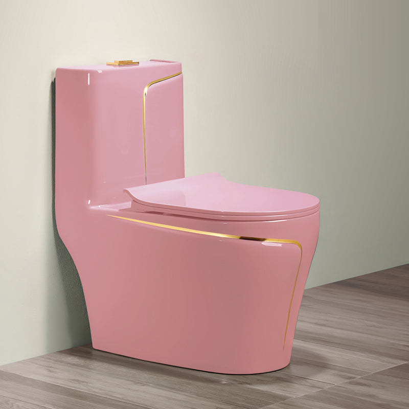 Traditional Ceramic Flush Toilet Floor Mounted Urine Toilet for Washroom 15"L x 27"W x 29"H Gold-Pink 14" Clearhalo 'Bathroom Remodel & Bathroom Fixtures' 'Home Improvement' 'home_improvement' 'home_improvement_toilets' 'Toilets & Bidets' 'Toilets' 7035863
