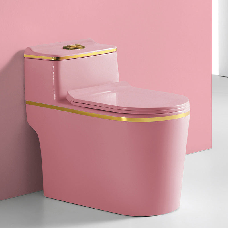 Traditional Ceramic Flush Toilet Floor Mounted Urine Toilet for Washroom 15"L x 27"W x 24"H Gold-Pink Clearhalo 'Bathroom Remodel & Bathroom Fixtures' 'Home Improvement' 'home_improvement' 'home_improvement_toilets' 'Toilets & Bidets' 'Toilets' 7035868