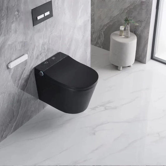 Black Smart Toilet Antimicrobial Foot Sensor Elongated Wall Hung Toilet Set Clearhalo 'Bathroom Remodel & Bathroom Fixtures' 'Bidets' 'Home Improvement' 'home_improvement' 'home_improvement_bidets' 'Toilets & Bidets' 7036557