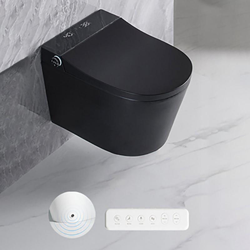 Black Smart Toilet Antimicrobial Foot Sensor Elongated Wall Hung Toilet Set Manual Flip Clearhalo 'Bathroom Remodel & Bathroom Fixtures' 'Bidets' 'Home Improvement' 'home_improvement' 'home_improvement_bidets' 'Toilets & Bidets' 7036558