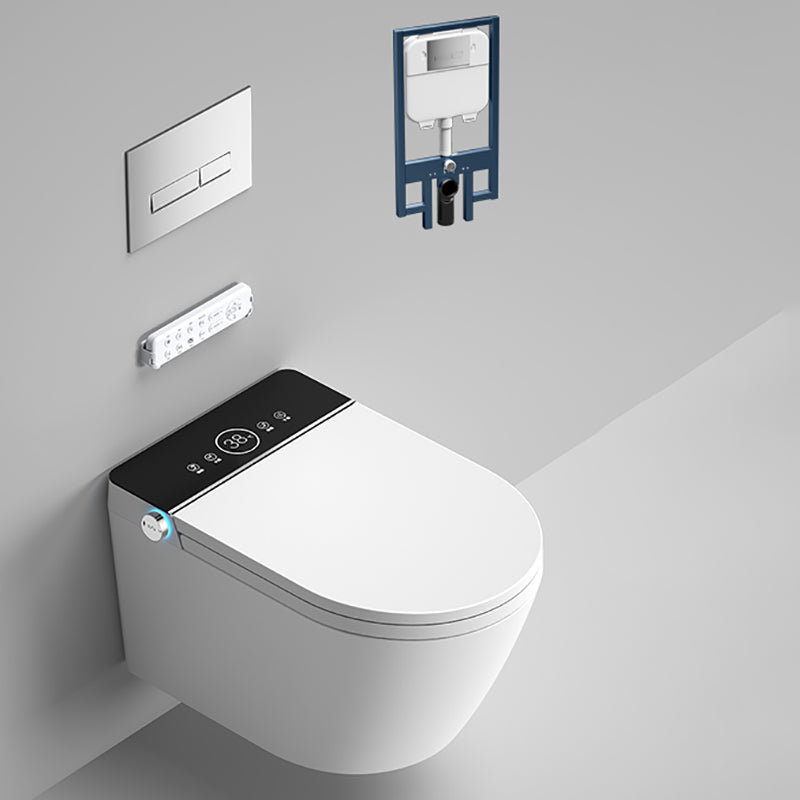 Elongated Smart Bidet Wall-Mounted White Ceramic Foot Sensor Flush Heated Seat Bidet Black Toilet+ Water Tank Clearhalo 'Bathroom Remodel & Bathroom Fixtures' 'Bidets' 'Home Improvement' 'home_improvement' 'home_improvement_bidets' 'Toilets & Bidets' 7036622