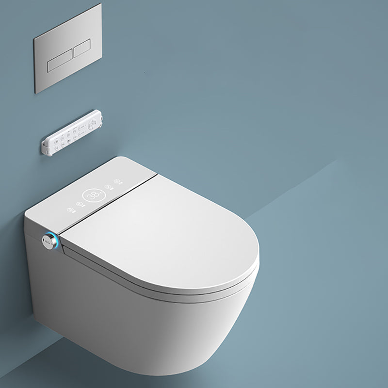 Elongated Smart Bidet Wall-Mounted White Ceramic Foot Sensor Flush Heated Seat Bidet White Manual Flip & UV Sterilizing ( Standard) Toilet Seat Clearhalo 'Bathroom Remodel & Bathroom Fixtures' 'Bidets' 'Home Improvement' 'home_improvement' 'home_improvement_bidets' 'Toilets & Bidets' 7036623