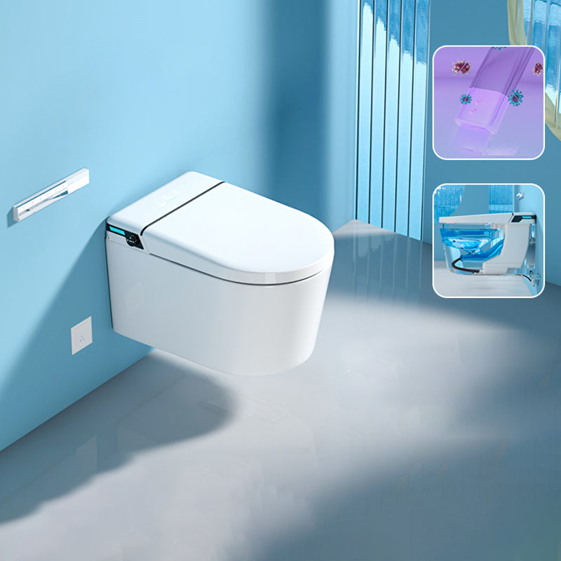 Contemporary Heated Seat Ceramic Dryer White Elongated Wall Hung Toilet Set Automatic Lid( Top Configuration) Clearhalo 'Bathroom Remodel & Bathroom Fixtures' 'Bidets' 'Home Improvement' 'home_improvement' 'home_improvement_bidets' 'Toilets & Bidets' 7036712