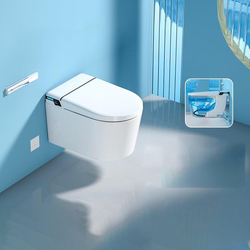 Contemporary Heated Seat Ceramic Dryer White Elongated Wall Hung Toilet Set Automatic Flush (Standard) Clearhalo 'Bathroom Remodel & Bathroom Fixtures' 'Bidets' 'Home Improvement' 'home_improvement' 'home_improvement_bidets' 'Toilets & Bidets' 7036713