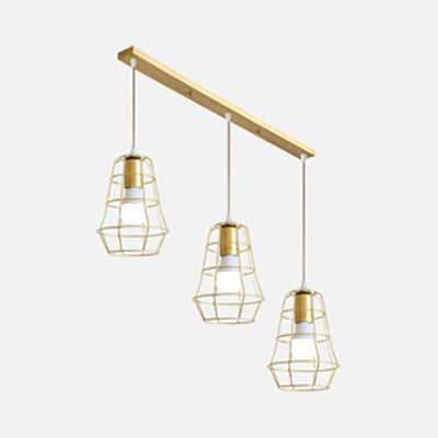 Bulb Cage Kitchen Ceiling Lighting Metal 3 Bulbs Vintage Stylish Pendant Light in Gold Finish Gold C Clearhalo 'Art Deco Pendants' 'Cast Iron' 'Ceiling Lights' 'Ceramic' 'Crystal' 'Industrial Pendants' 'Industrial' 'Metal' 'Middle Century Pendants' 'Pendant Lights' 'Pendants' 'Tiffany' Lighting' 70369