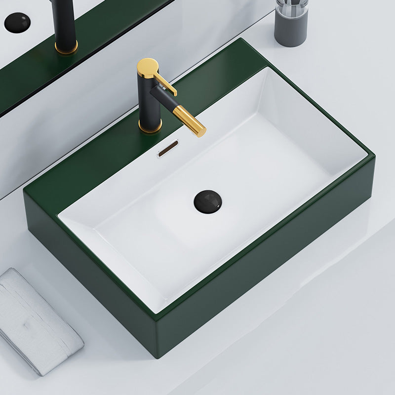 Rectangular Bathroom Sink Ceramic Modern Vessel Bathroom Sink with Faucet Clearhalo 'Bathroom Remodel & Bathroom Fixtures' 'Bathroom Sinks & Faucet Components' 'Bathroom Sinks' 'bathroom_sink' 'Home Improvement' 'home_improvement' 'home_improvement_bathroom_sink' 7037013