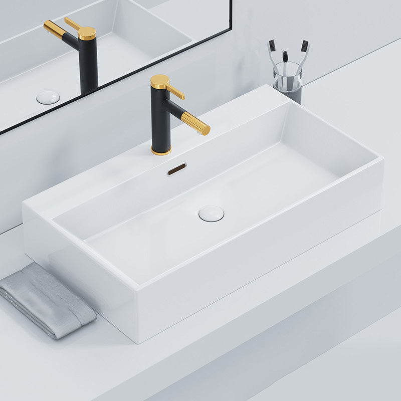 Rectangular Bathroom Sink Ceramic Modern Vessel Bathroom Sink with Faucet Clearhalo 'Bathroom Remodel & Bathroom Fixtures' 'Bathroom Sinks & Faucet Components' 'Bathroom Sinks' 'bathroom_sink' 'Home Improvement' 'home_improvement' 'home_improvement_bathroom_sink' 7037015