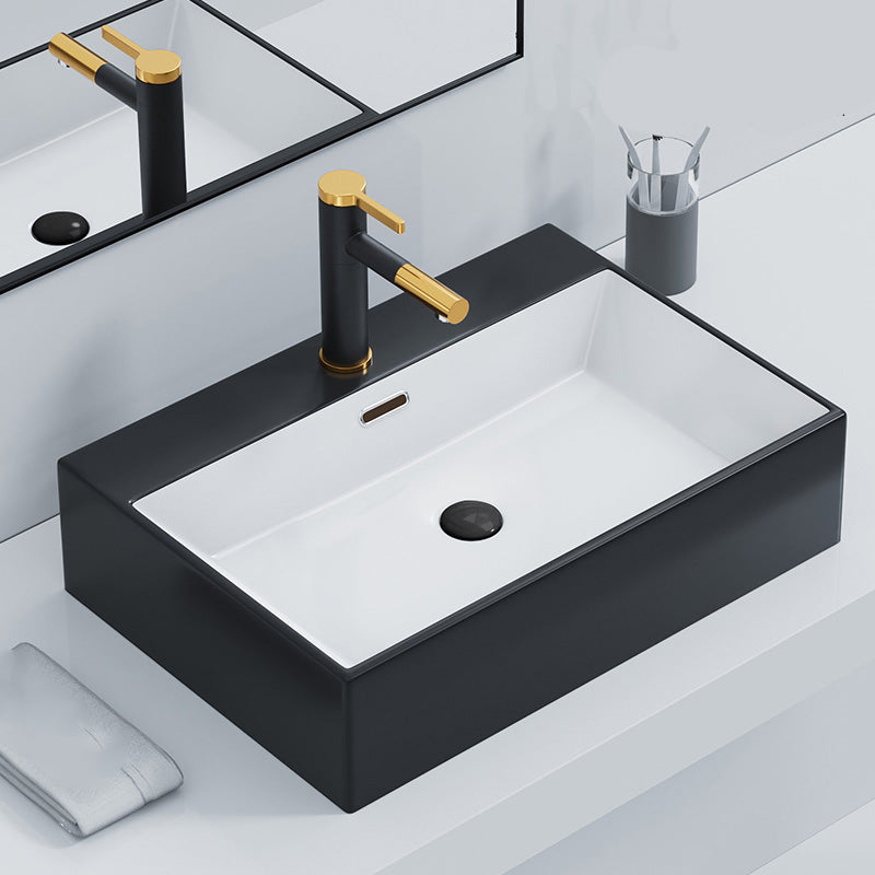 Rectangular Bathroom Sink Ceramic Modern Vessel Bathroom Sink with Faucet Clearhalo 'Bathroom Remodel & Bathroom Fixtures' 'Bathroom Sinks & Faucet Components' 'Bathroom Sinks' 'bathroom_sink' 'Home Improvement' 'home_improvement' 'home_improvement_bathroom_sink' 7037018