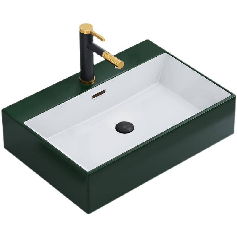 Rectangular Bathroom Sink Ceramic Modern Vessel Bathroom Sink with Faucet Clearhalo 'Bathroom Remodel & Bathroom Fixtures' 'Bathroom Sinks & Faucet Components' 'Bathroom Sinks' 'bathroom_sink' 'Home Improvement' 'home_improvement' 'home_improvement_bathroom_sink' 7037021
