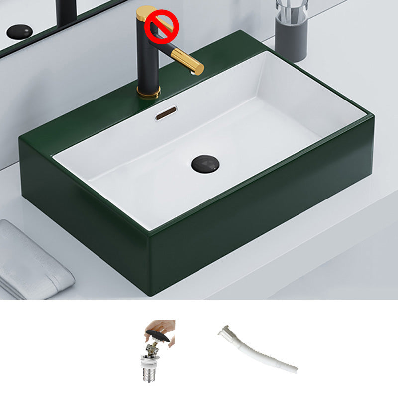 Rectangular Bathroom Sink Ceramic Modern Vessel Bathroom Sink with Faucet 24"L x 17"W x 6"H Blackish Green Sink Clearhalo 'Bathroom Remodel & Bathroom Fixtures' 'Bathroom Sinks & Faucet Components' 'Bathroom Sinks' 'bathroom_sink' 'Home Improvement' 'home_improvement' 'home_improvement_bathroom_sink' 7037022