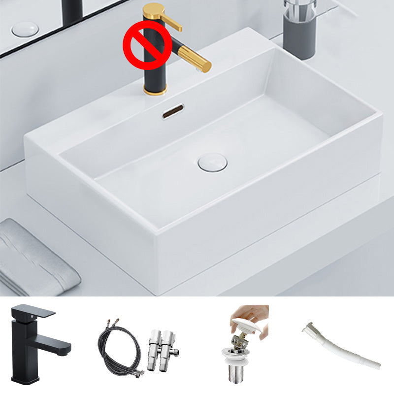 Rectangular Bathroom Sink Ceramic Modern Vessel Bathroom Sink with Faucet 24"L x 17"W x 6"H White Sink with Faucet Clearhalo 'Bathroom Remodel & Bathroom Fixtures' 'Bathroom Sinks & Faucet Components' 'Bathroom Sinks' 'bathroom_sink' 'Home Improvement' 'home_improvement' 'home_improvement_bathroom_sink' 7037027