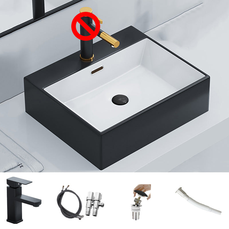 Rectangular Bathroom Sink Ceramic Modern Vessel Bathroom Sink with Faucet 20"L x 17"W x 6"H Black White Sink with Faucet Clearhalo 'Bathroom Remodel & Bathroom Fixtures' 'Bathroom Sinks & Faucet Components' 'Bathroom Sinks' 'bathroom_sink' 'Home Improvement' 'home_improvement' 'home_improvement_bathroom_sink' 7037028