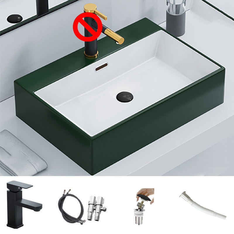Rectangular Bathroom Sink Ceramic Modern Vessel Bathroom Sink with Faucet 24"L x 17"W x 6"H Blackish Green Sink with Faucet Clearhalo 'Bathroom Remodel & Bathroom Fixtures' 'Bathroom Sinks & Faucet Components' 'Bathroom Sinks' 'bathroom_sink' 'Home Improvement' 'home_improvement' 'home_improvement_bathroom_sink' 7037029