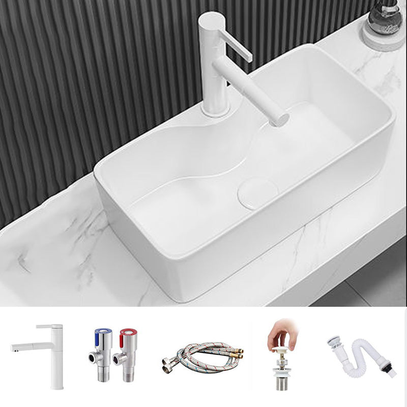 Fade Resistant Bath Sink White Rectangular Ceramic Faucet Vessel Bathroom Sink 19.7"L x 9.8"W x 5.9"H Sink with Faucet Clearhalo 'Bathroom Remodel & Bathroom Fixtures' 'Bathroom Sinks & Faucet Components' 'Bathroom Sinks' 'bathroom_sink' 'Home Improvement' 'home_improvement' 'home_improvement_bathroom_sink' 7037045