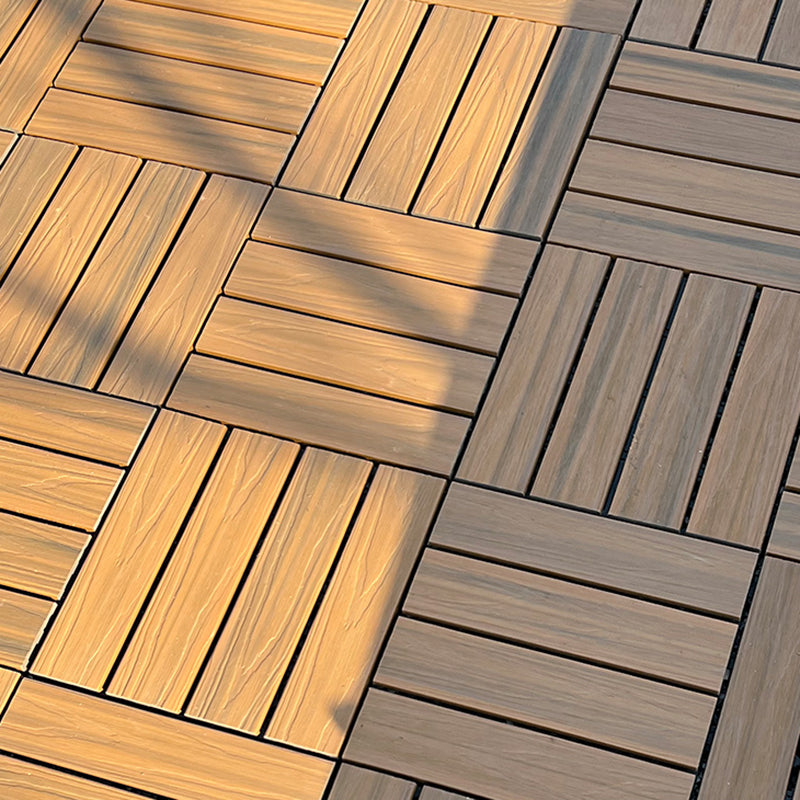 Composite Decking Tiles Interlocking Striped Pattern Patio Flooring Tiles 12"L x 12"W x 1"H Teak Clearhalo 'Home Improvement' 'home_improvement' 'home_improvement_outdoor_deck_tiles_planks' 'Outdoor Deck Tiles & Planks' 'Outdoor Flooring & Tile' 'Outdoor Remodel' 'outdoor_deck_tiles_planks' 7037506