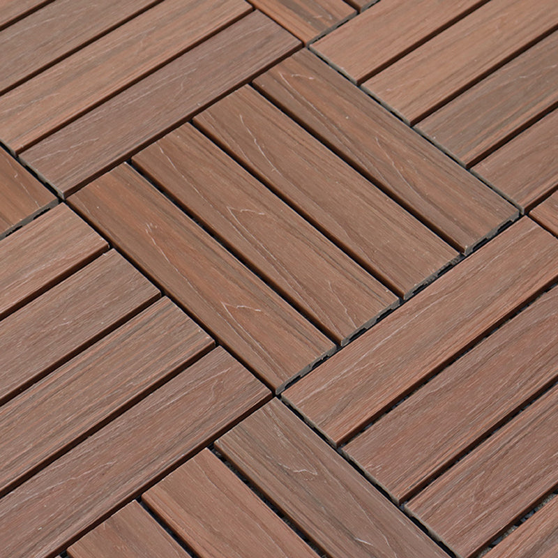 Composite Decking Tiles Interlocking Striped Pattern Patio Flooring Tiles 12"L x 12"W x 1"H Coffee Clearhalo 'Home Improvement' 'home_improvement' 'home_improvement_outdoor_deck_tiles_planks' 'Outdoor Deck Tiles & Planks' 'Outdoor Flooring & Tile' 'Outdoor Remodel' 'outdoor_deck_tiles_planks' 7037508